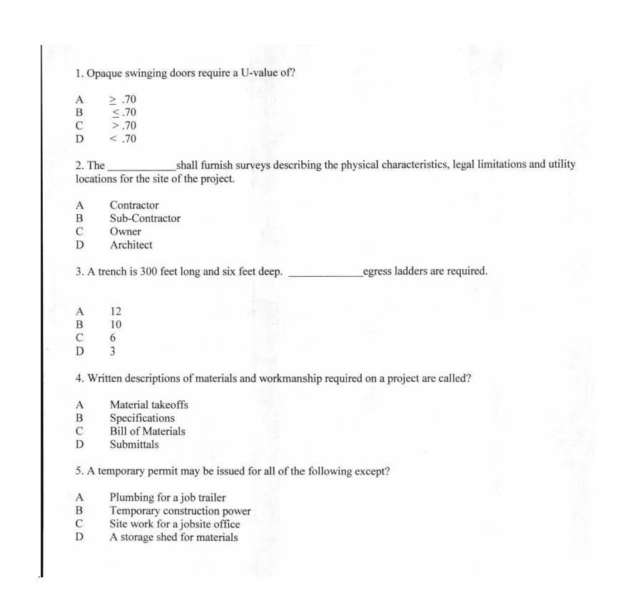 Nc contractor license exam questions