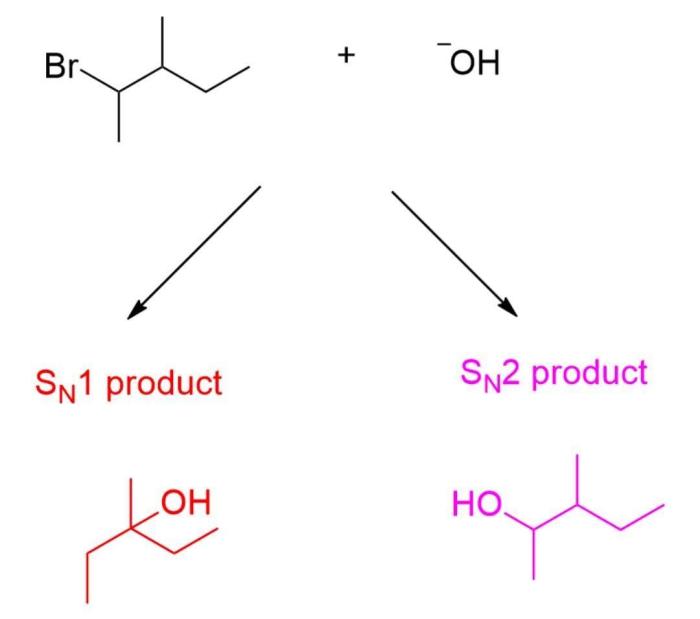 Consider the reaction of an alkyl bromide and hydroxide ion